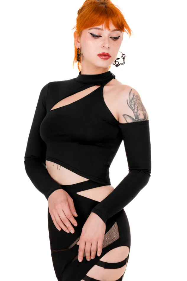 Restyle asymmetric blouse Black crop top