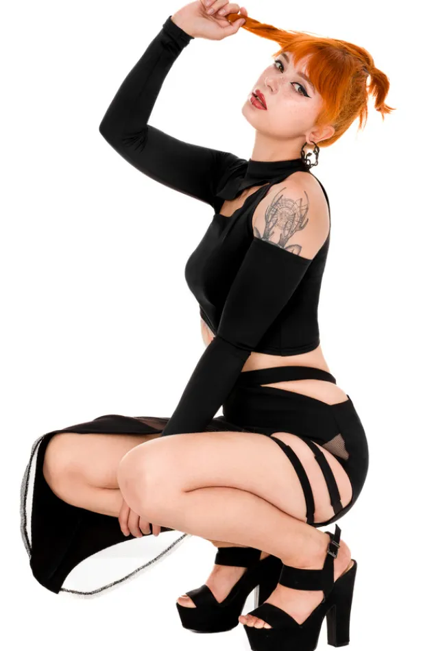 Restyle asymmetric blouse Black crop top
