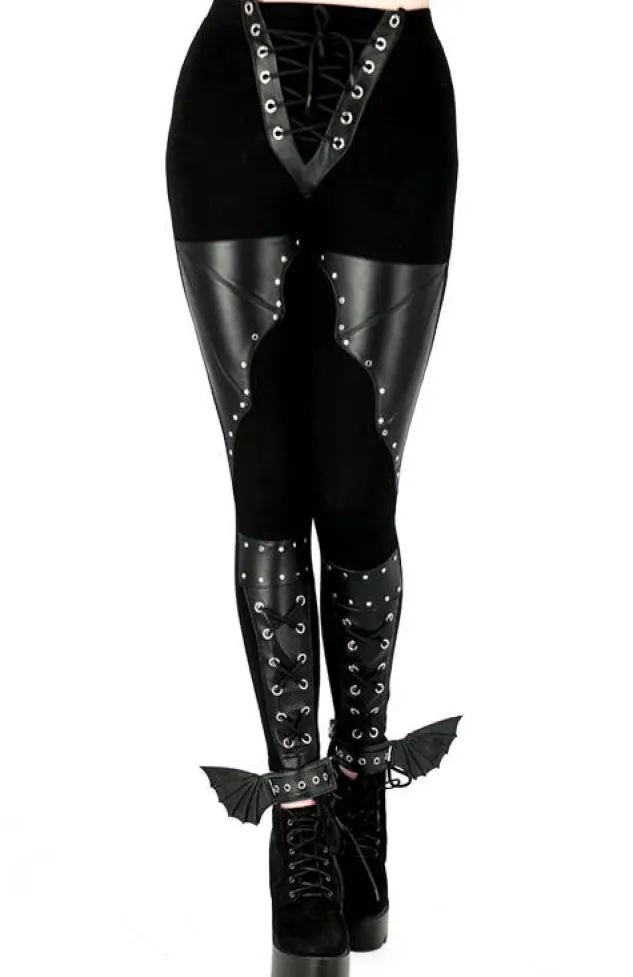 Restyle BAT LEGGINGS Cotton pants with wings and corset lacing