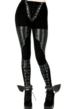 Restyle BAT LEGGINGS Cotton pants with wings and corset lacing