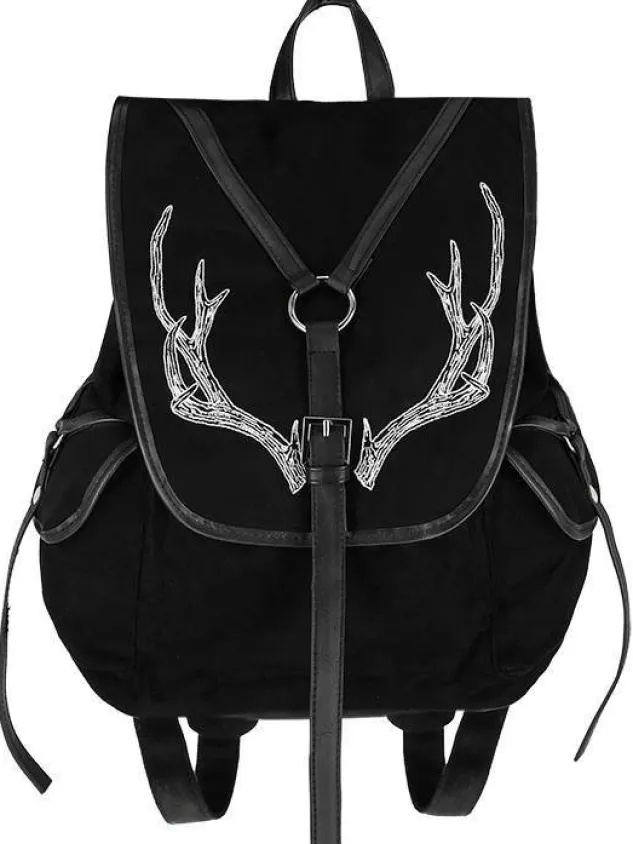 Restyle Black Antlers Backpack pagan witch bag with pockets