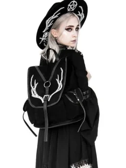 Restyle Black Antlers Backpack pagan witch bag with pockets
