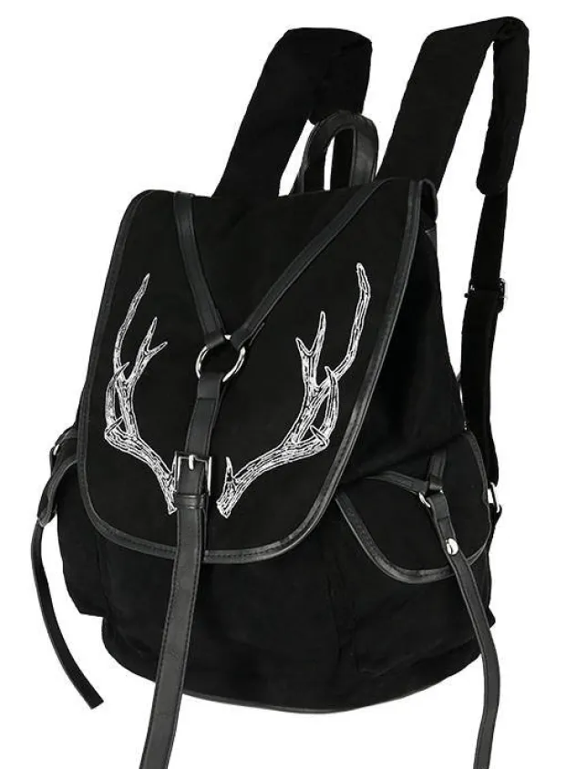 Restyle Black Antlers Backpack pagan witch bag with pockets