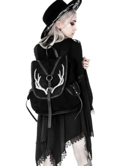 Restyle Black Antlers Backpack pagan witch bag with pockets