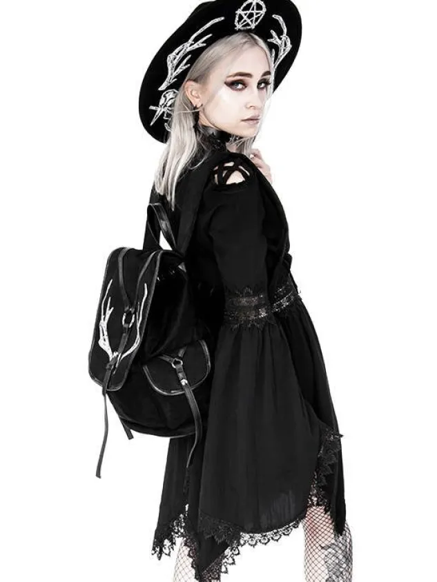 Restyle Black Antlers Backpack pagan witch bag with pockets