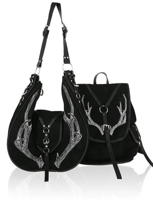 Restyle Black Antlers Backpack pagan witch bag with pockets
