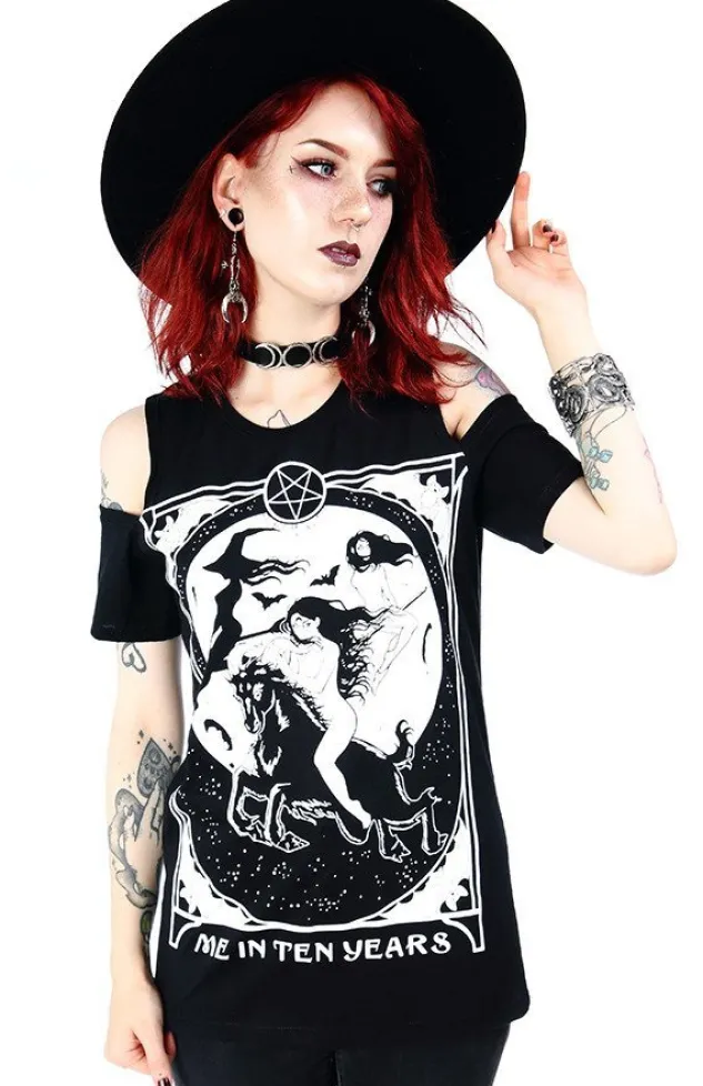 Restyle Black cold shoulder withes T-shirt Me in Ten Years