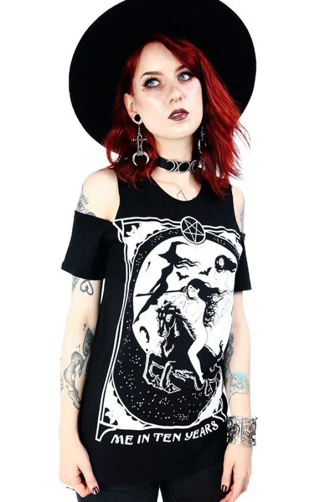 Restyle Black cold shoulder withes T-shirt Me in Ten Years