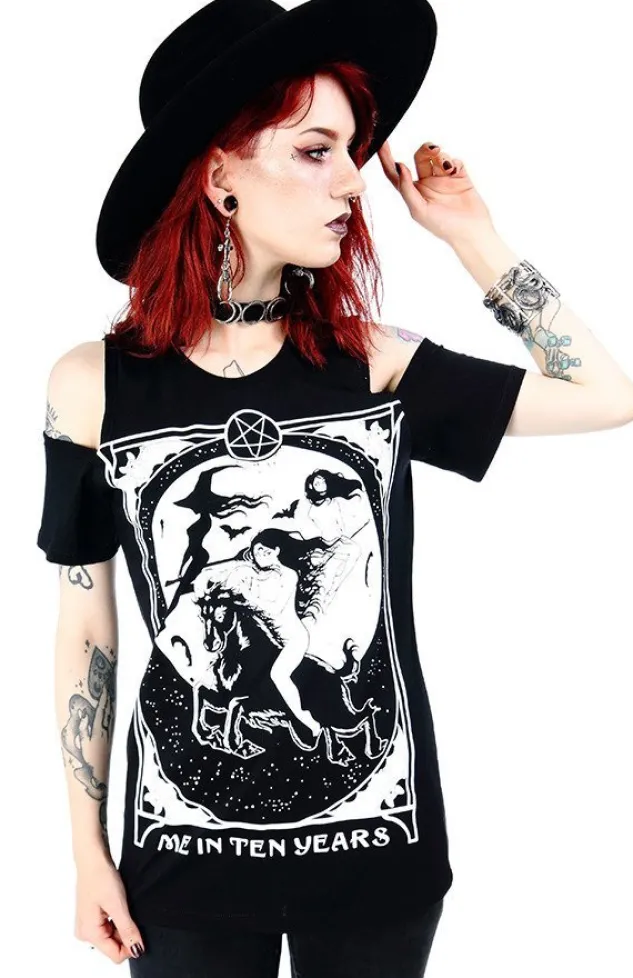 Restyle Black cold shoulder withes T-shirt Me in Ten Years