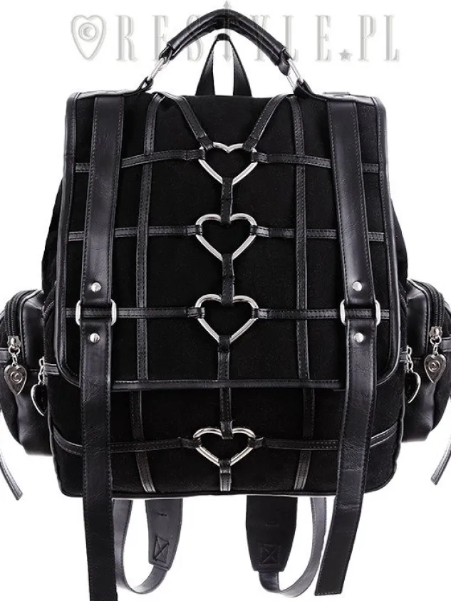 Restyle Black Gothic Bag, Harness Heart, square backpack "HEAVY HEART BACKPACK"