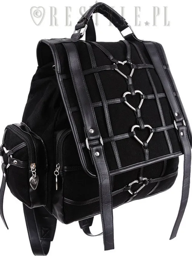 Restyle Black Gothic Bag, Harness Heart, square backpack "HEAVY HEART BACKPACK"