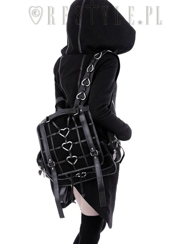 Restyle Black Gothic Bag, Harness Heart, square backpack "HEAVY HEART BACKPACK"