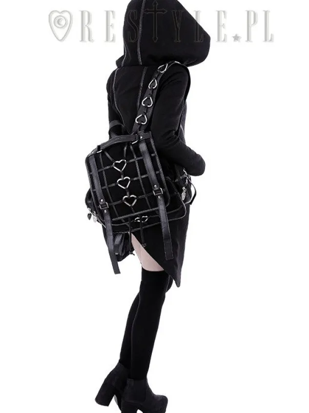 Restyle Black Gothic Bag, Harness Heart, square backpack "HEAVY HEART BACKPACK"