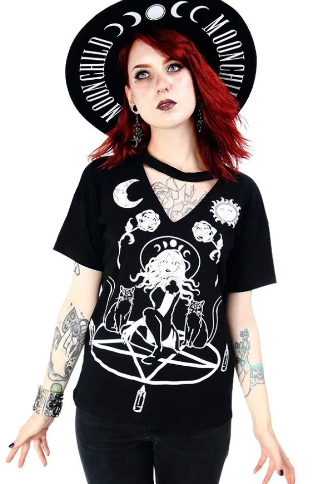 Restyle Black gothic choker top Witch & Cats