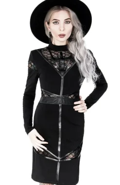 Restyle Black gothic Cross Pencil Dress with panels