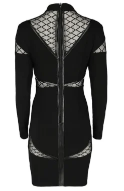 Restyle Black gothic Cross Pencil Dress with panels