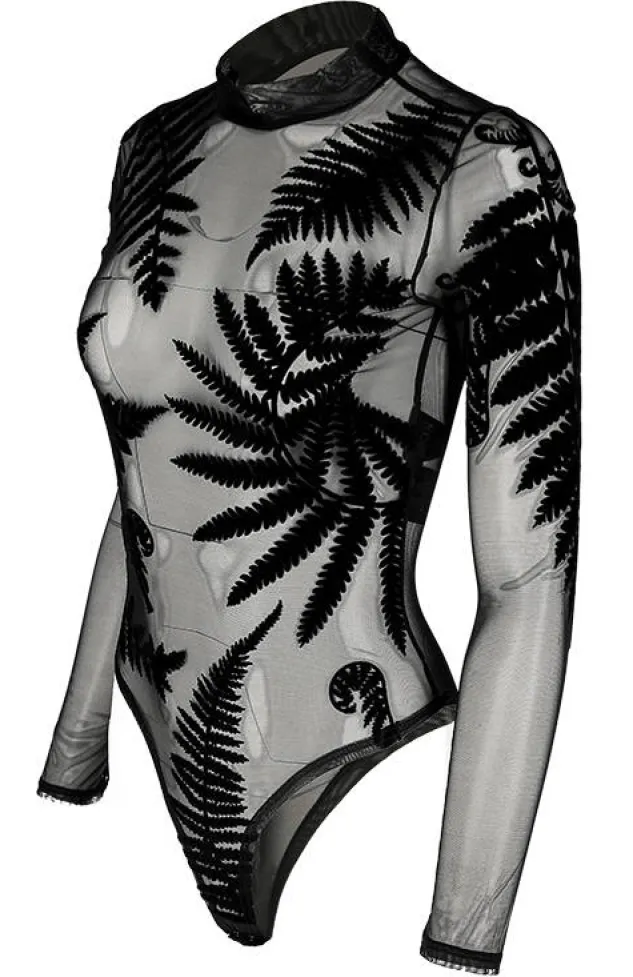 Restyle Black gothic FOREST WITCH MESH FERN BODYSUIT