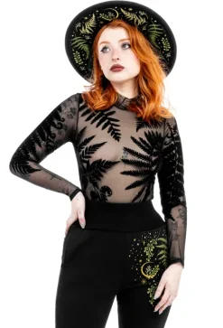 Restyle Black gothic FOREST WITCH MESH FERN BODYSUIT