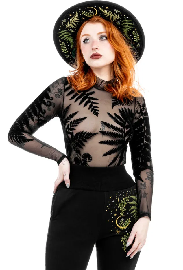 Restyle Black gothic FOREST WITCH MESH FERN BODYSUIT