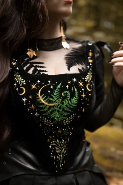 Restyle Black gothic FOREST WITCH MESH FERN BODYSUIT