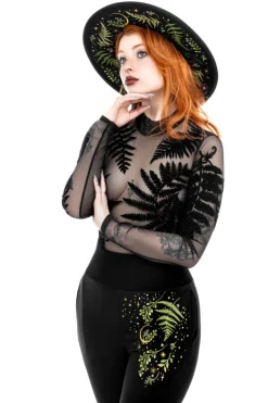 Restyle Black gothic FOREST WITCH MESH FERN BODYSUIT