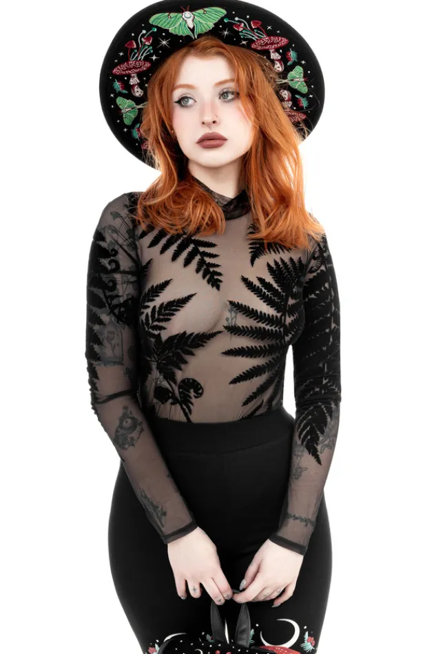 Restyle Black gothic FOREST WITCH MESH FERN BODYSUIT