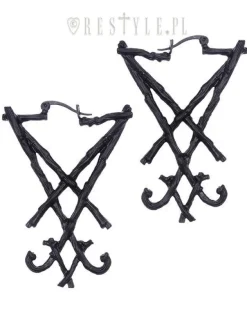 Restyle Black gothic hoop earrings, occult jewellery "BLACK LUCIFER SIGIL EARRINGS"