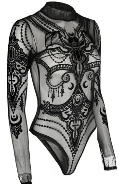 Restyle Black gothic JEWEL BAT MESH BODYSUIT