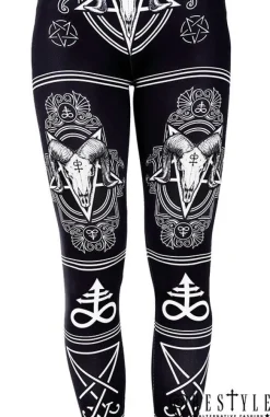 Restyle Black gothic leggings with Ram skull and pentagram "SATANIC LEGGINGS"