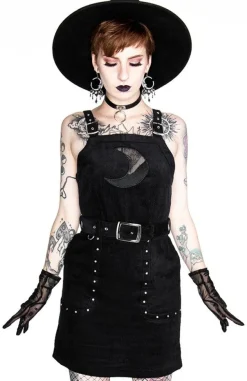 Restyle Black gothic mesh moon suspender CORDUROY CRESCENT DRESS