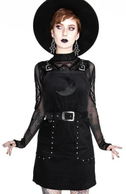 Restyle Black gothic mesh moon suspender CORDUROY CRESCENT DRESS