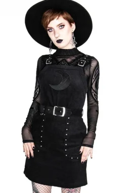 Restyle Black gothic mesh moon suspender CORDUROY CRESCENT DRESS