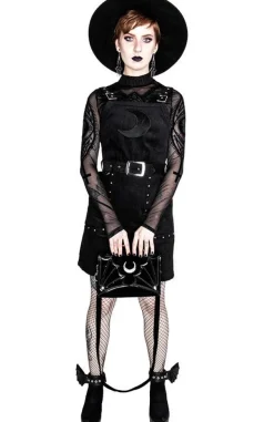 Restyle Black gothic mesh moon suspender CORDUROY CRESCENT DRESS
