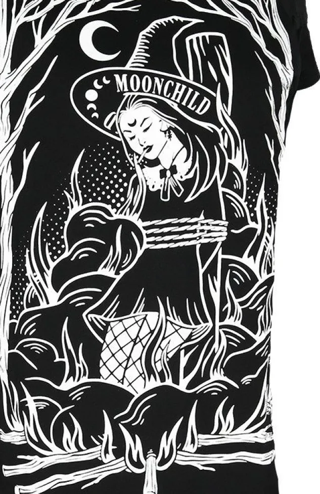 Restyle Black gothic T-shirt BURN THE WITCH COLD SHOULDER