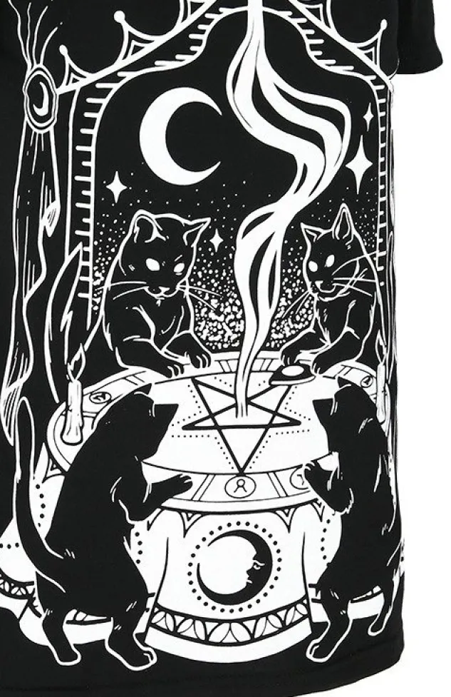 Restyle Black gothic T-shirt CAT SABBATH COLD SHOULDER