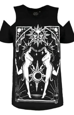Restyle Black gothic T-shirt Sorceress COVEN COLD SHOULDER