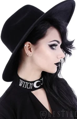 Restyle Black gothic Wide brim hat, stiff, nugoth headdress "WITCH"