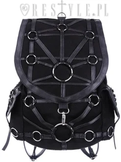 Restyle Black harness backpack, with pockets, occult, black fashion"O-RING BACKPACK"