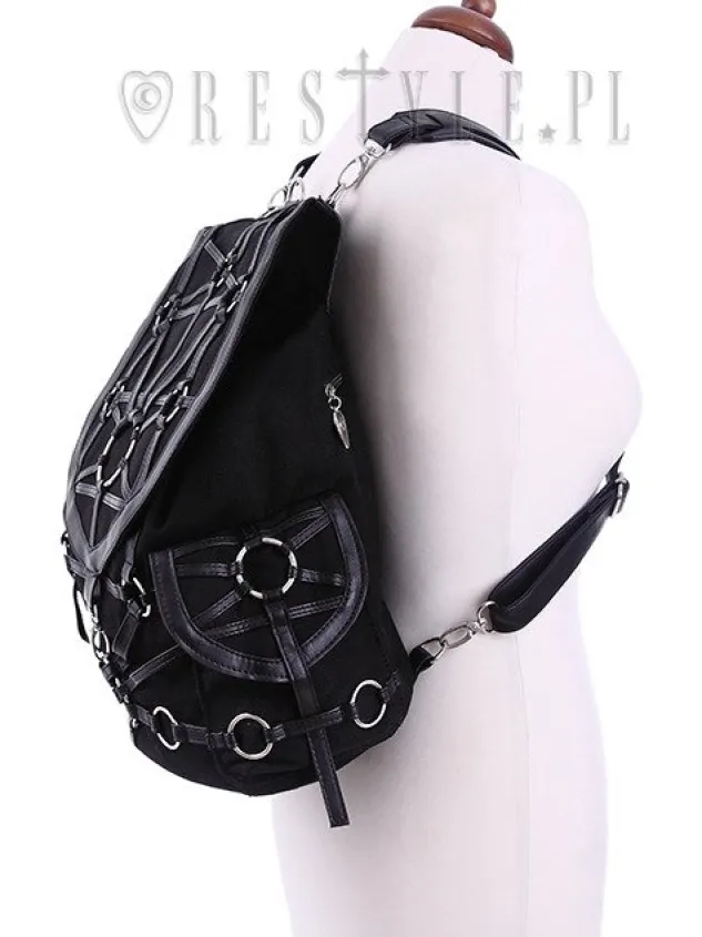 Restyle Black harness backpack, with pockets, occult, black fashion"O-RING BACKPACK"