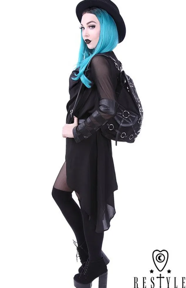 Restyle Black harness backpack, with pockets, occult, black fashion"O-RING BACKPACK"