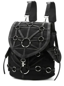 Restyle Black harness backpack, with pockets, occult, black fashion
