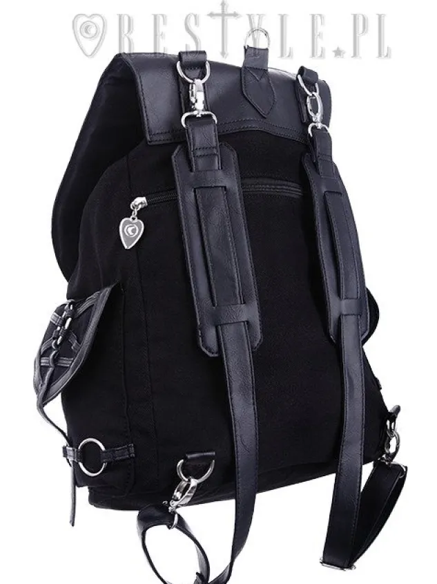 Restyle Black harness backpack, with pockets, occult, black fashion"O-RING BACKPACK"