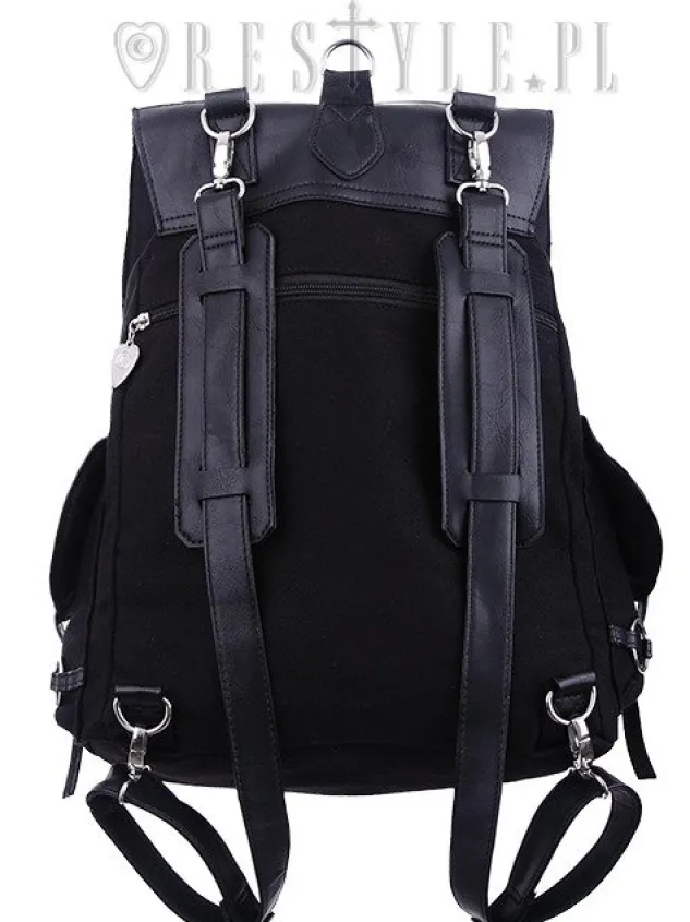 Restyle Black harness backpack, with pockets, occult, black fashion"O-RING BACKPACK"