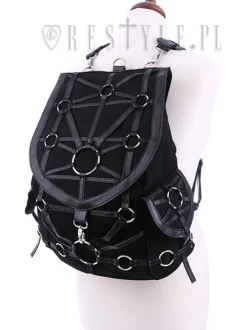 Restyle Black harness backpack, with pockets, occult, black fashion