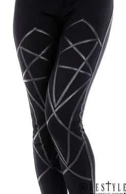 Restyle Black leggings with harness, occult trousers "PENTAGRAM LEGGINGS"