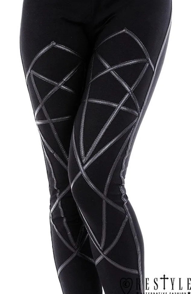 Restyle Black leggings with harness, occult trousers "PENTAGRAM LEGGINGS"