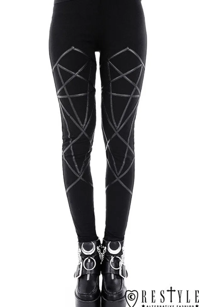Restyle Black leggings with harness, occult trousers "PENTAGRAM LEGGINGS"
