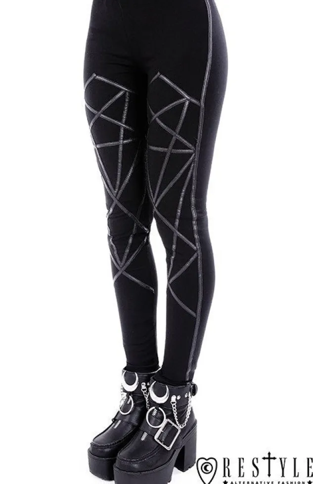 Restyle Black leggings with harness, occult trousers "PENTAGRAM LEGGINGS"