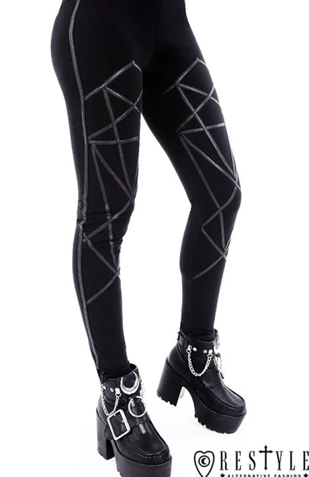 Restyle Black leggings with harness, occult trousers "PENTAGRAM LEGGINGS"