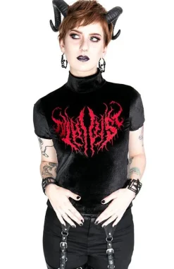 Restyle Black Metal Velvet Top NIHILIST embroidered